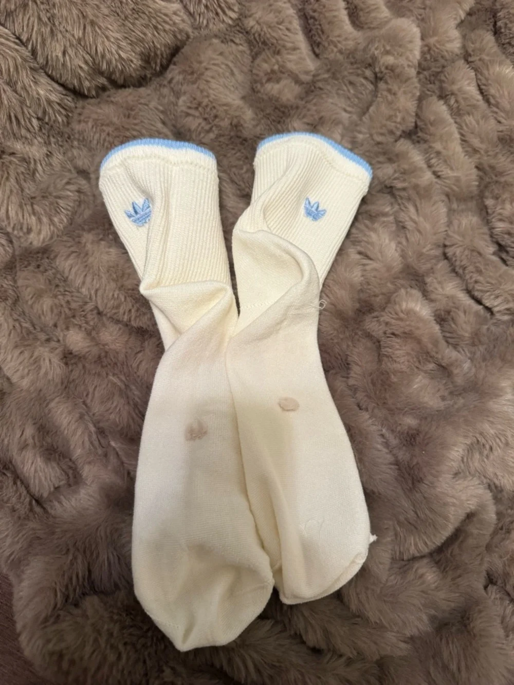 Adidas Women’s Cream and Light Blue Socks - Size Medium